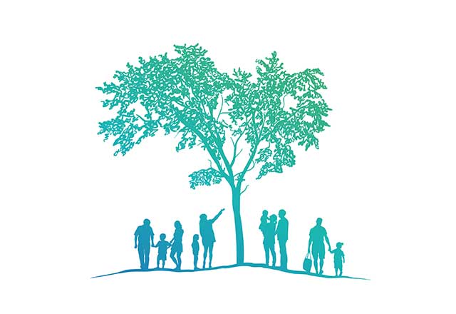 people holding hands by a tree icon