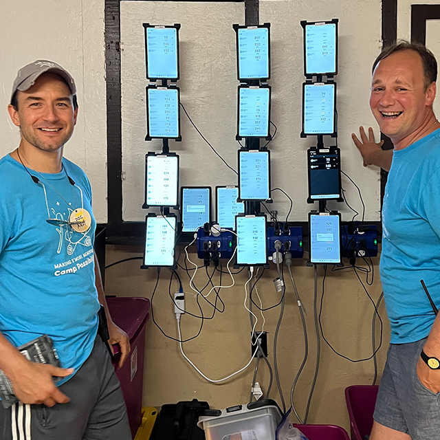 Zilbermint and Demidowich standing in front of screen display