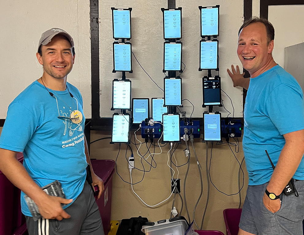 Zilbermint and Demidowich standing in front of screen display