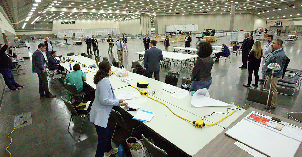 Leaders inside the Baltimore Convention Center Field Hospital.
