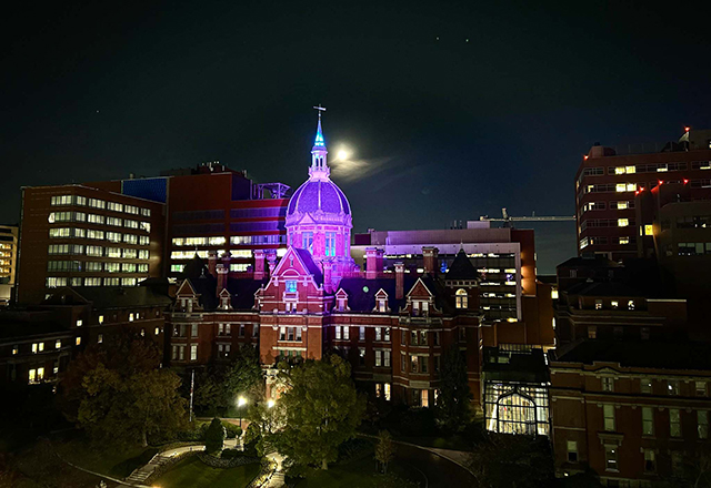 Dome lit up at night