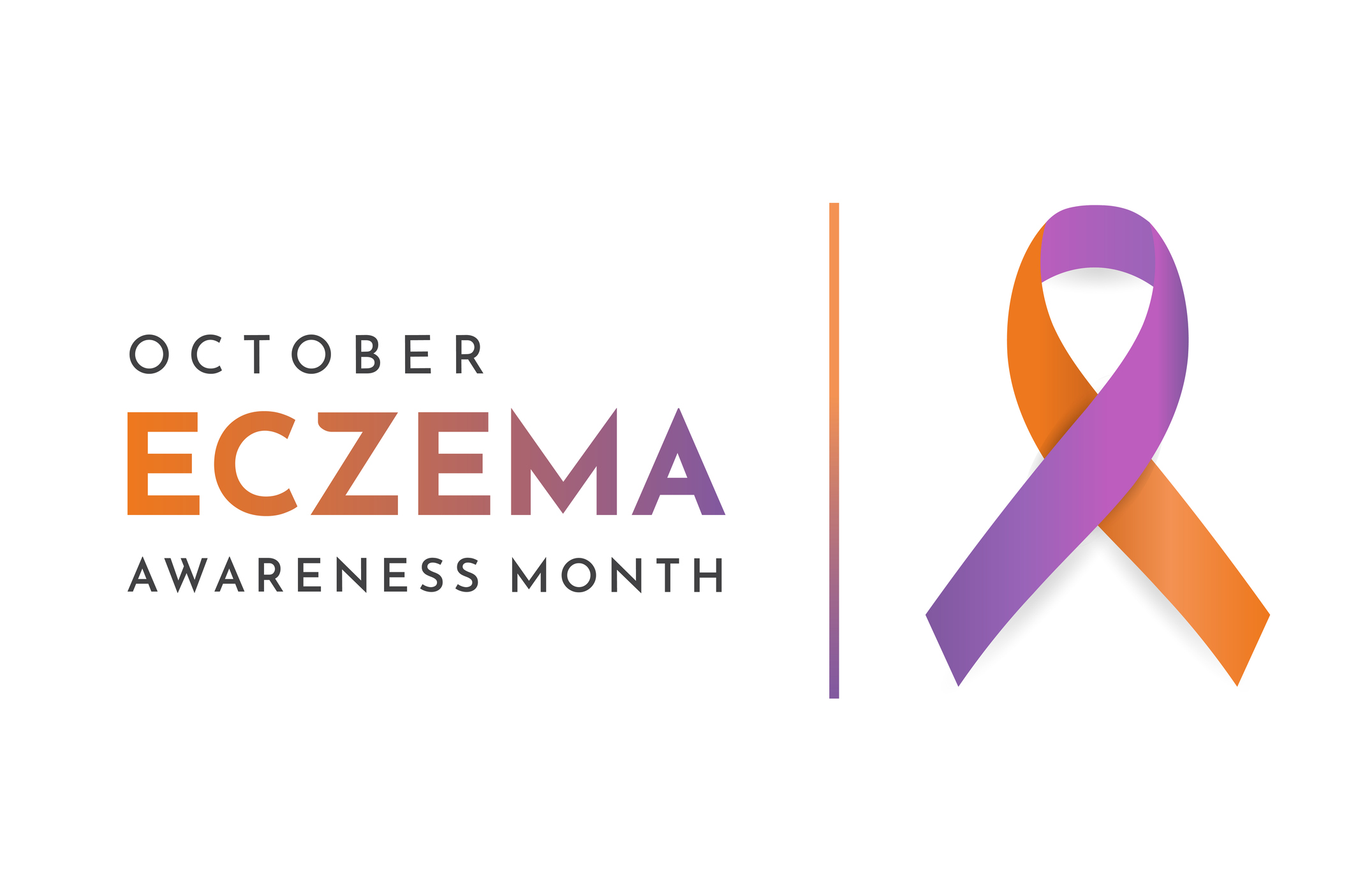 A graphic that says “October Eczema Awareness Month” with an orange and lavender ribbon. 