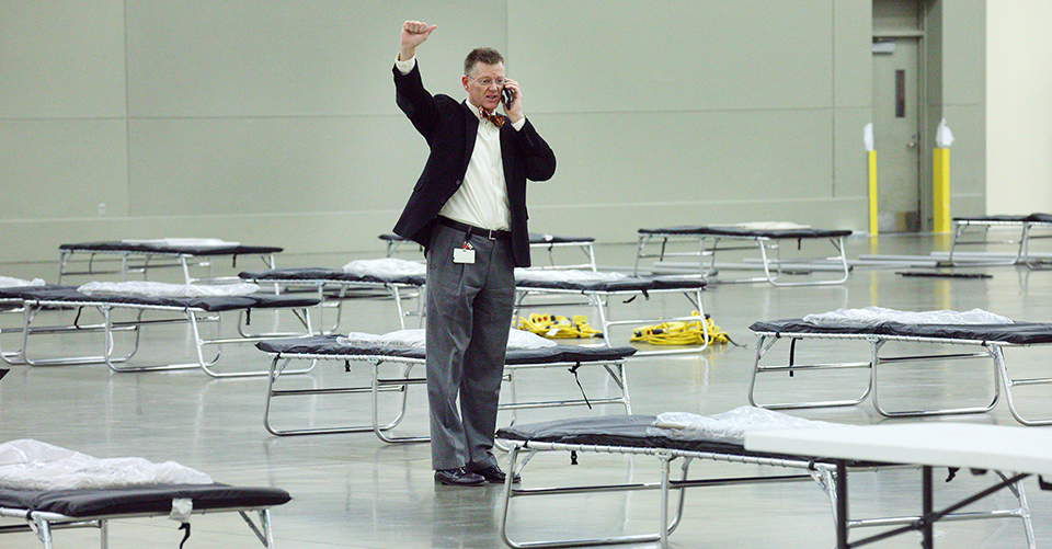 Eric Howell inside the Baltimore Convention Center Field Hospital.