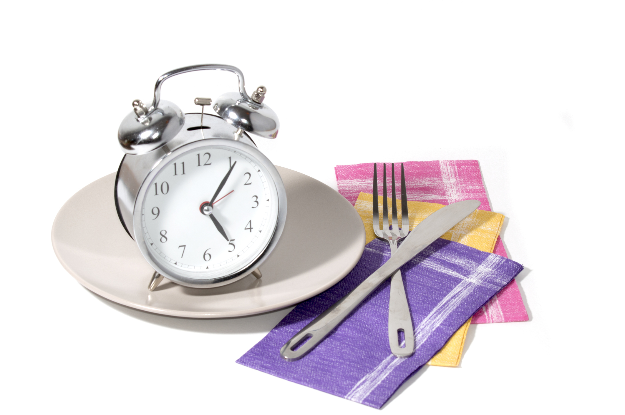 plate with clock and utensils 