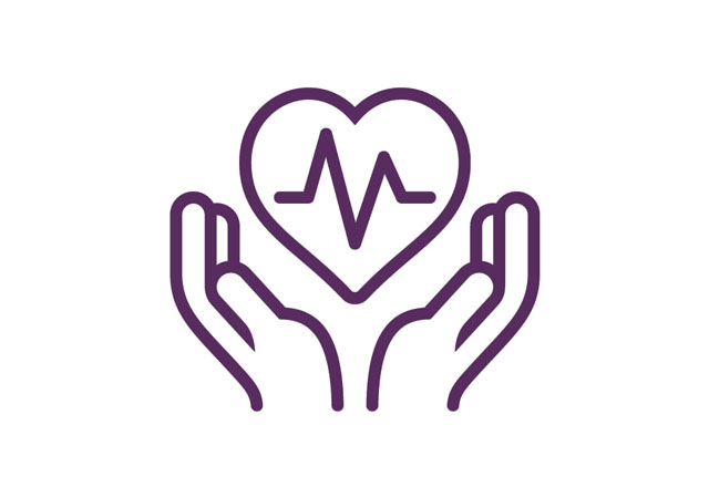 Two hands holding a heart with a heart monitor icon