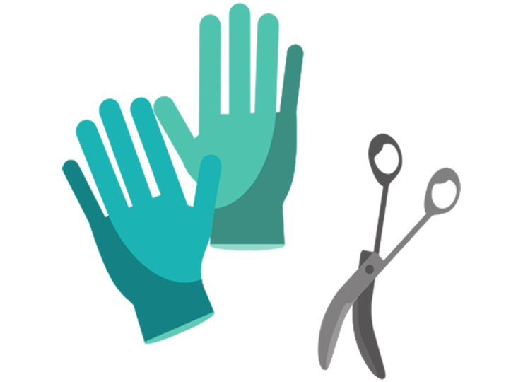 surgical gloves and scissors icon