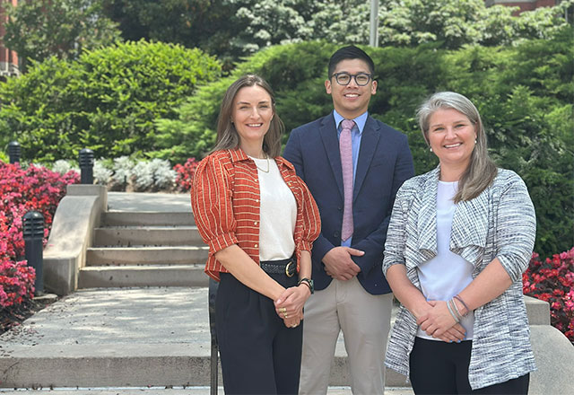Photo of Alison Buchholz Eva Keatley and Jason Chua on The Johns Hopkins Hospital campus