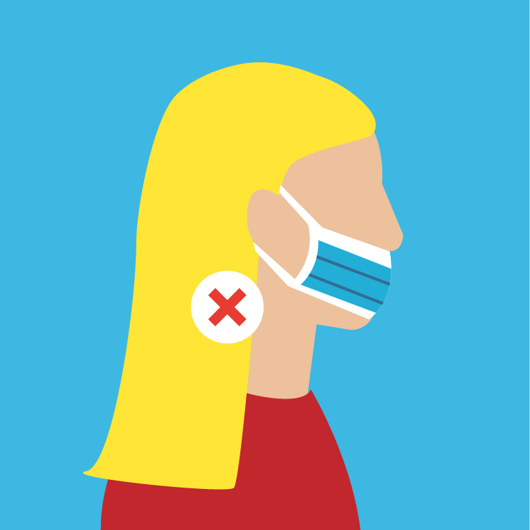 illustration of a woman incorrectly wearing a mask with her nose and chin exposed