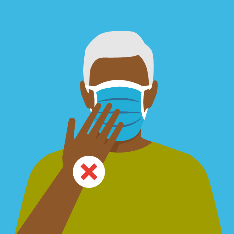 illustration of a man touching his mask when he isn't supposed to