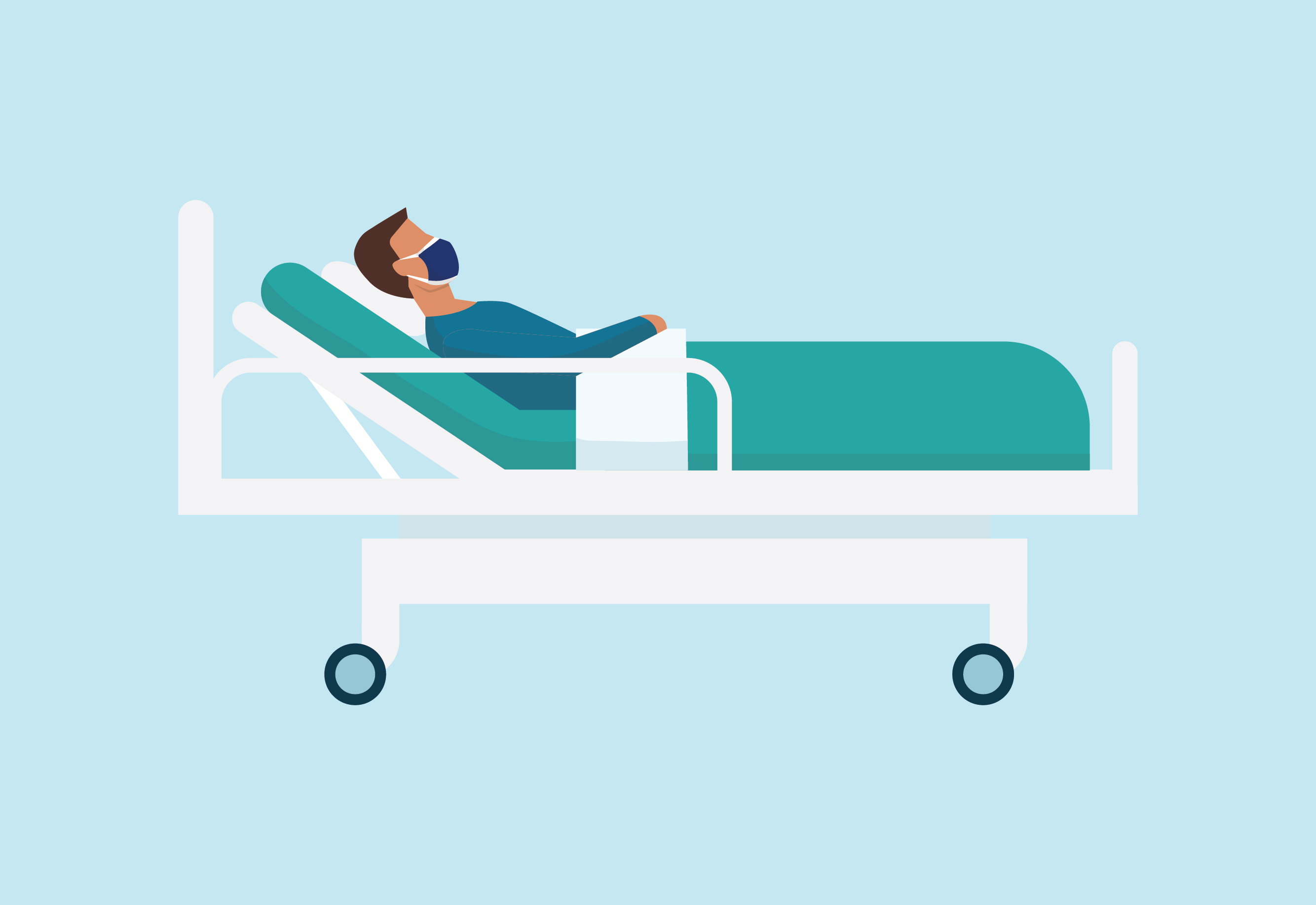 Icon illustrating patient in hospital bed.