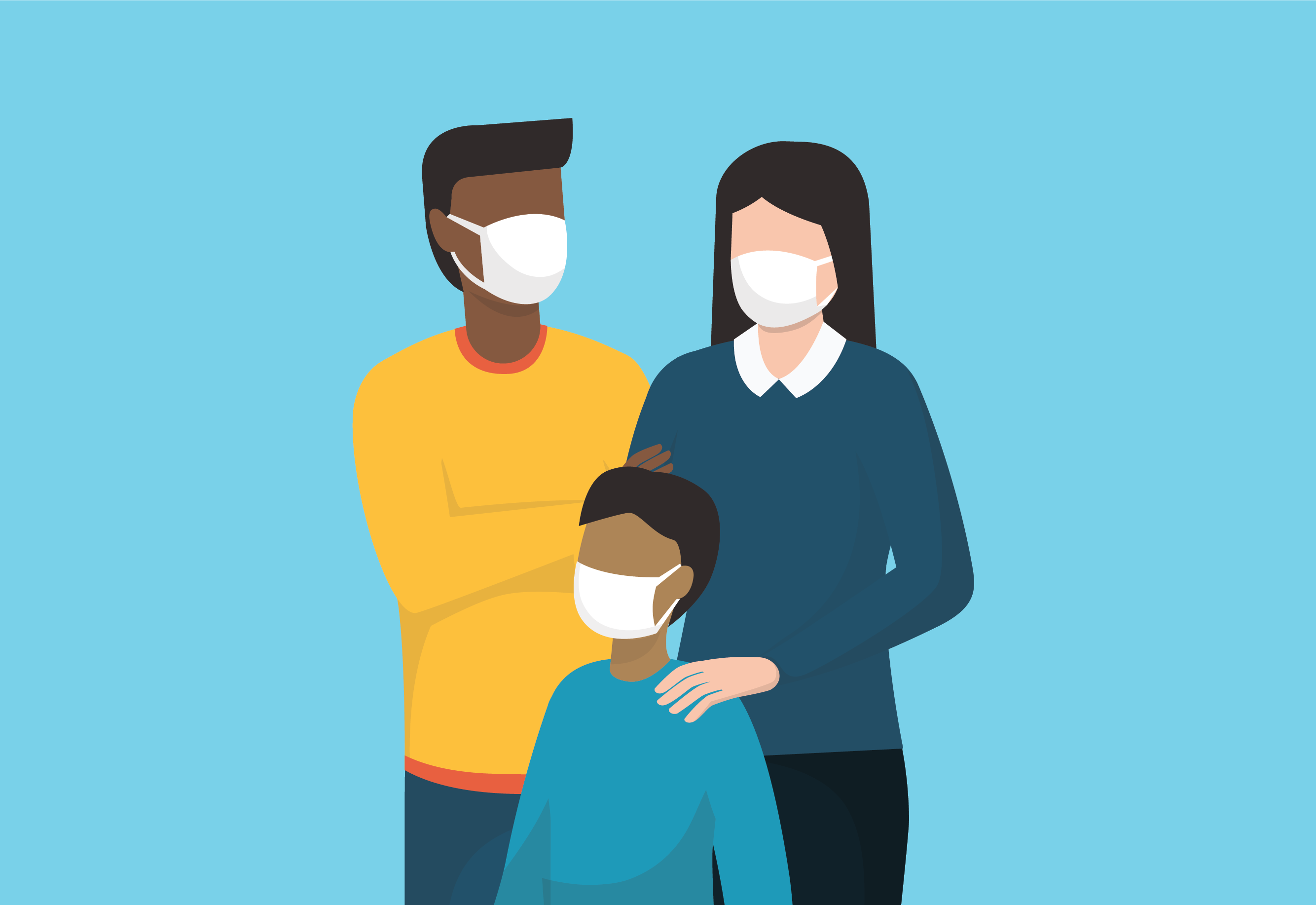Multiracial family wearing face masks