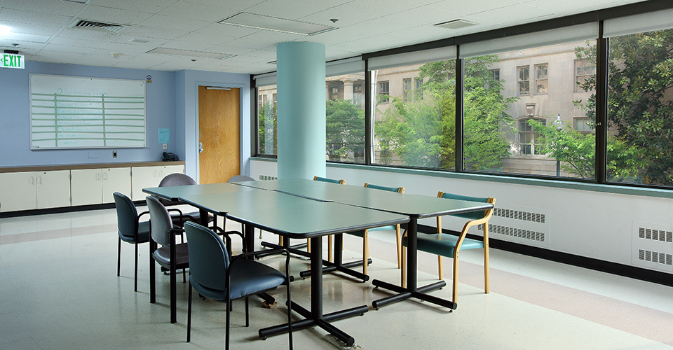A large table and chairs.