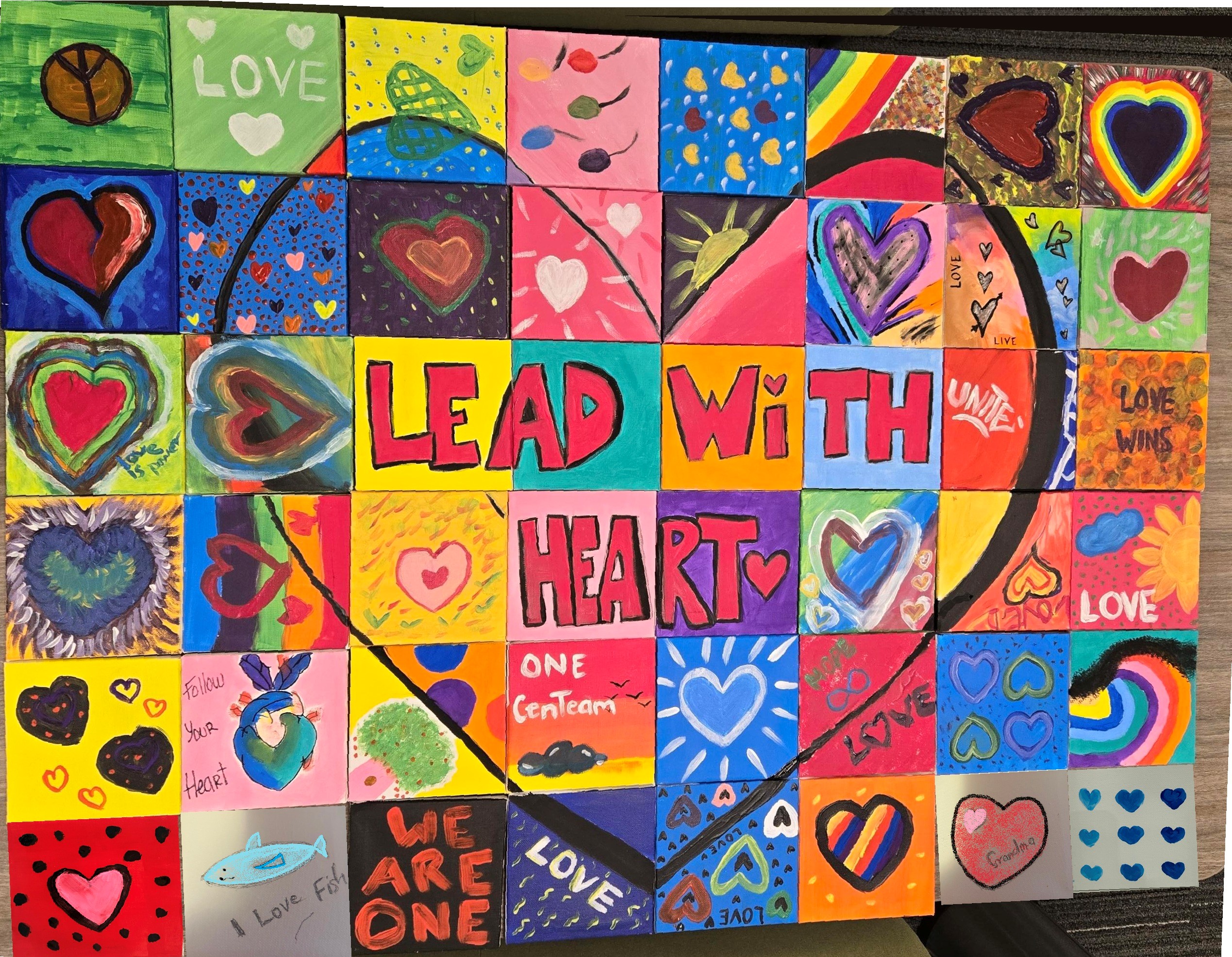 Lead with Heart - collage art with hearts