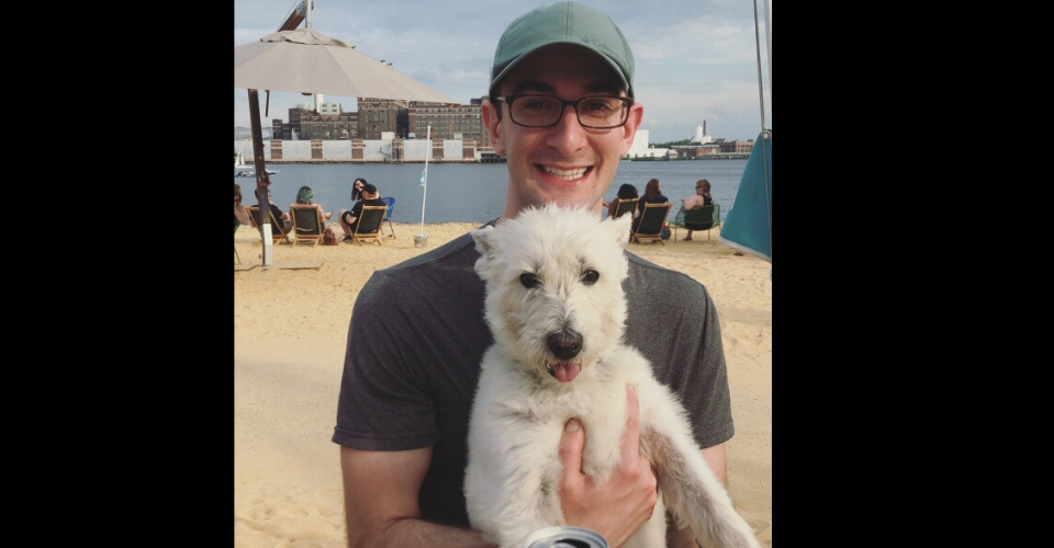 resident and their dog at the sandlot