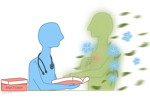 anatomy memorial illustration showing thanks with flowers