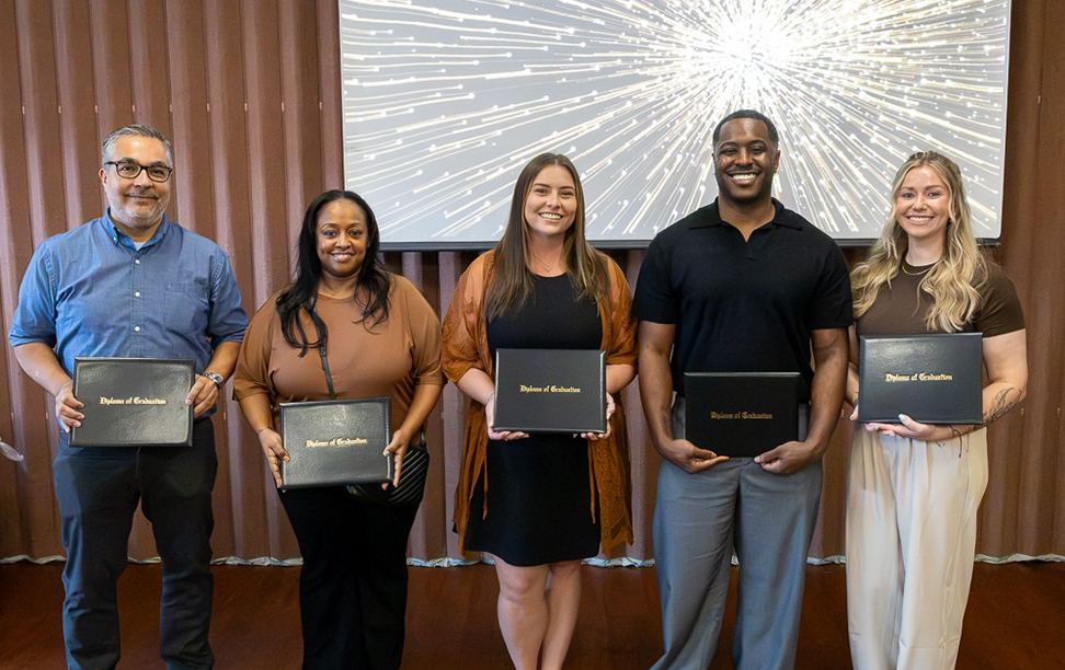 Graduates of the 2026 MRI Training Program were (from left) Rodrigo Nunez, Azmara Tesfazion, Devin Joyce, Anniell Dickerson and Casey Schmitz.