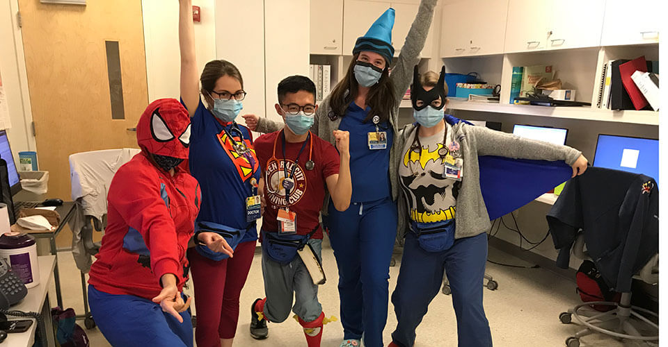 Pediatric residents dressed as superheroes
