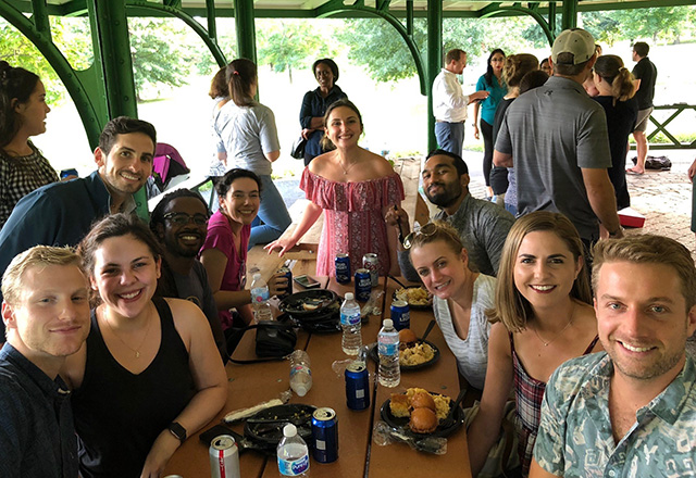 residents at picnic table