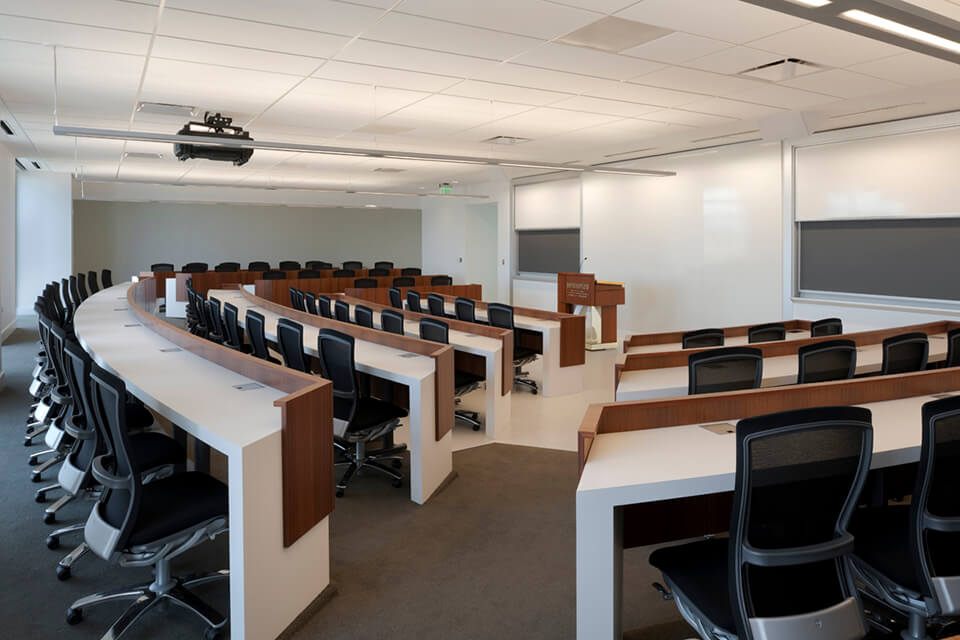 The case study room provides a more intimate location for activities in which the lecture halls are too large.