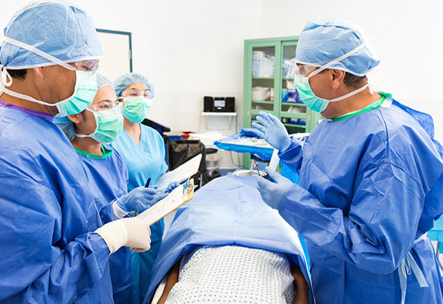 simulated surgery in operating room