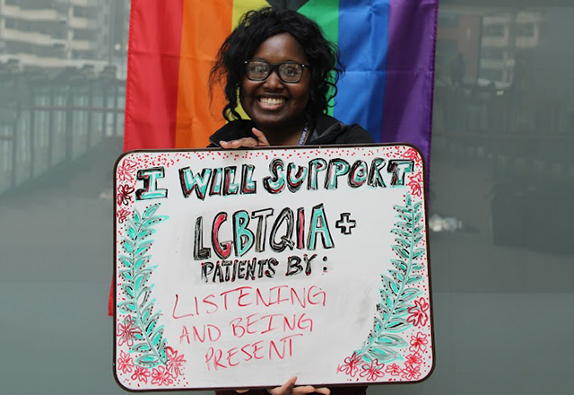 student supporting lgbtq