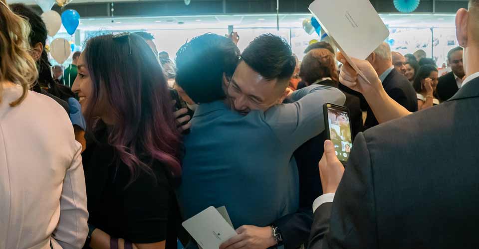 Student celebrates getting their match.