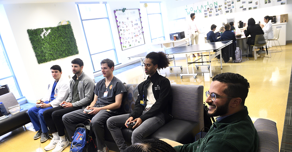Students hanging out in the common rooms