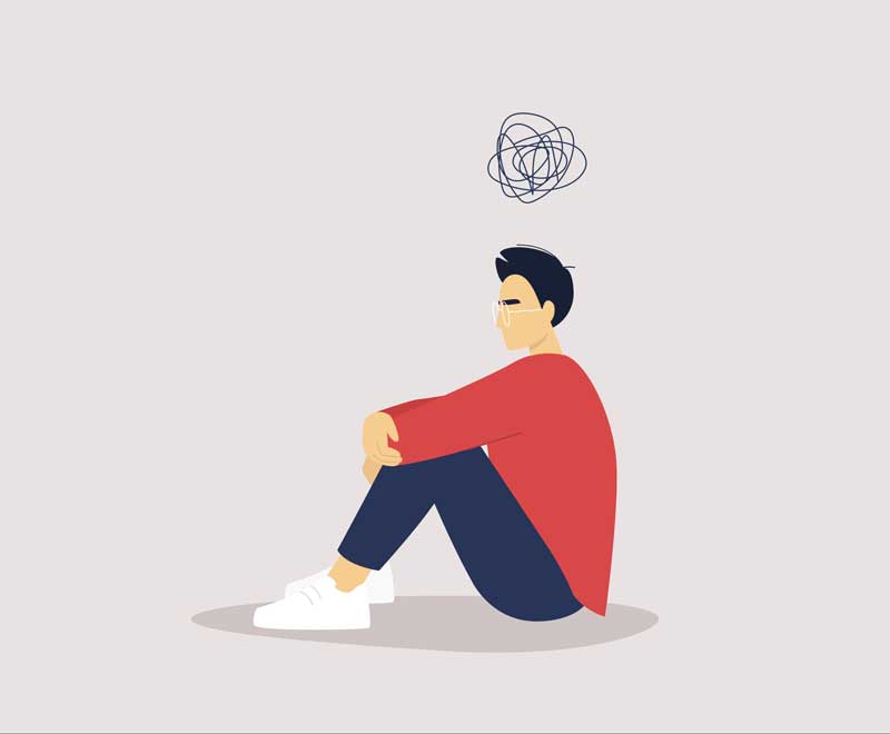 Illustration of a man sitting down while upset.