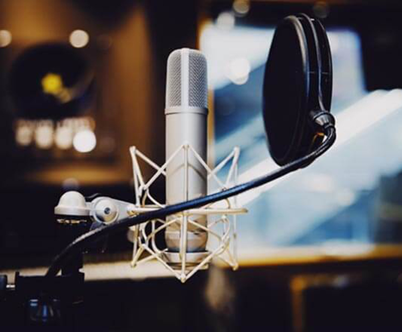 Microphone in a recording studio.