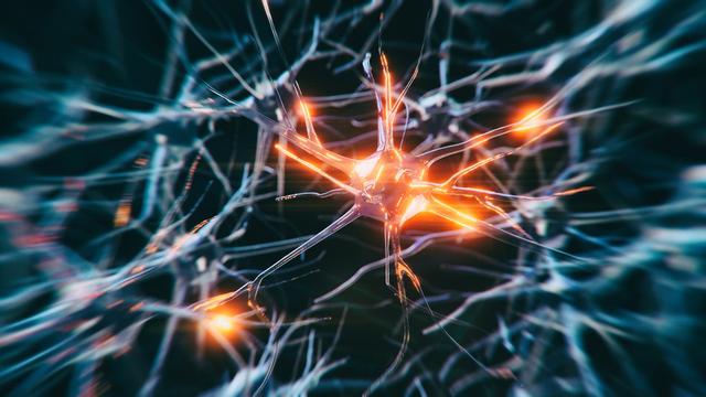 An artists rendering of a neuron cell firing in the brain.
