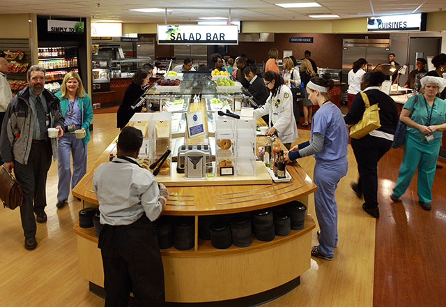 guests and staff buying food in the main cafeteria in The Johns Hopkins Hospital