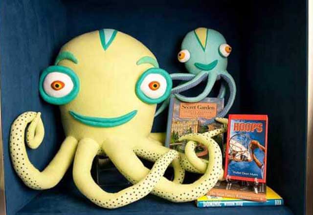 Artwork of octopuses and books