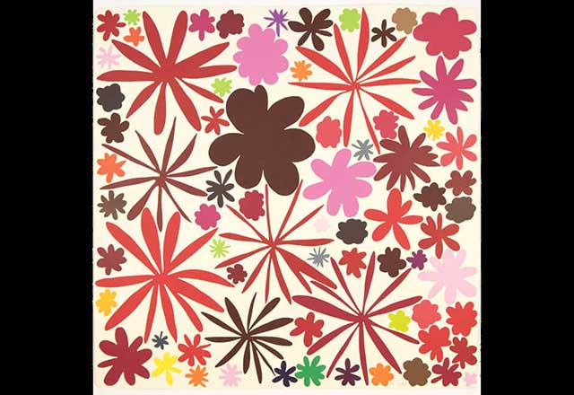 Showing on wood block print of flower patterns.
