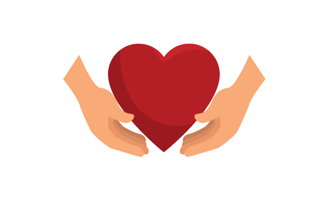 hands holding heart icon graphic