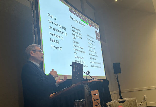 Peter Campochiaro, MD. NAC Attack Study Chairman presenting learnings from screening and adverse Events 