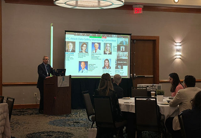 Peter Campochiaro, study chair of the NAC Attack study, presenting to the assembled researchers.