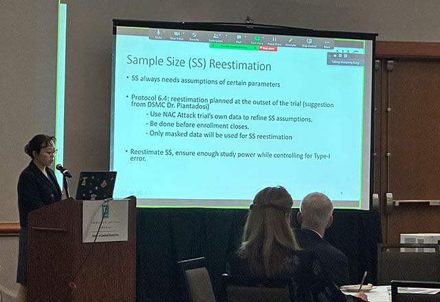 Xiangrong Kong, coordinating director and senior biostatistician, presenting at the conference.
