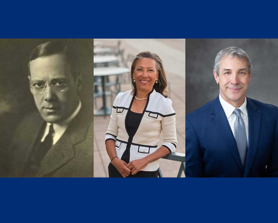 Three headshots aligned vertically. Alan C Woods is shown on the left in a black and white photo. Tamara Fountain is in the second and middle headshot. Michael Repka is shown to the right in the third and final headshot.