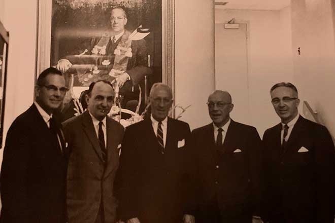 Five attendees of the dedication of the Woods Research Building