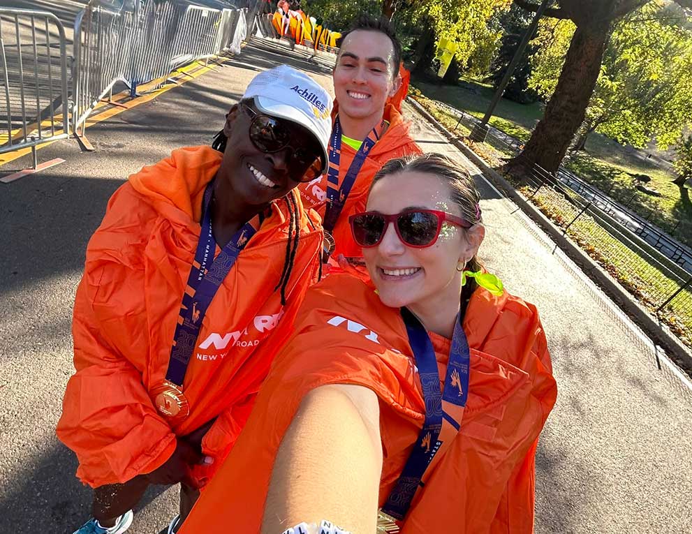 Jackie and two friends pose for a selfie after running the New York marathon.
