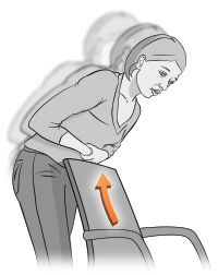 Illustration showing the choking woman bending over the back of a chair to perform choking self-rescue.