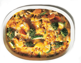 cheddar vegetable surprise in a casserole dish