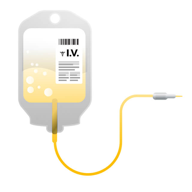 A graphic shows an IV bag.