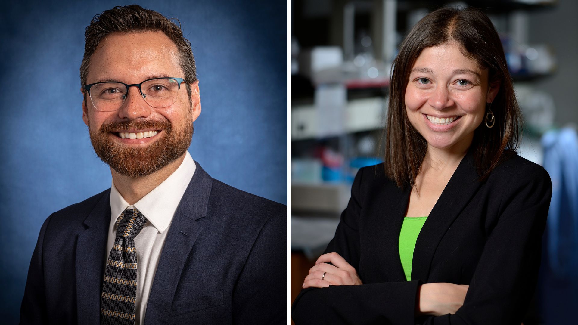 side by side portrait photos of Netz Arroyo and Jamie Spangler