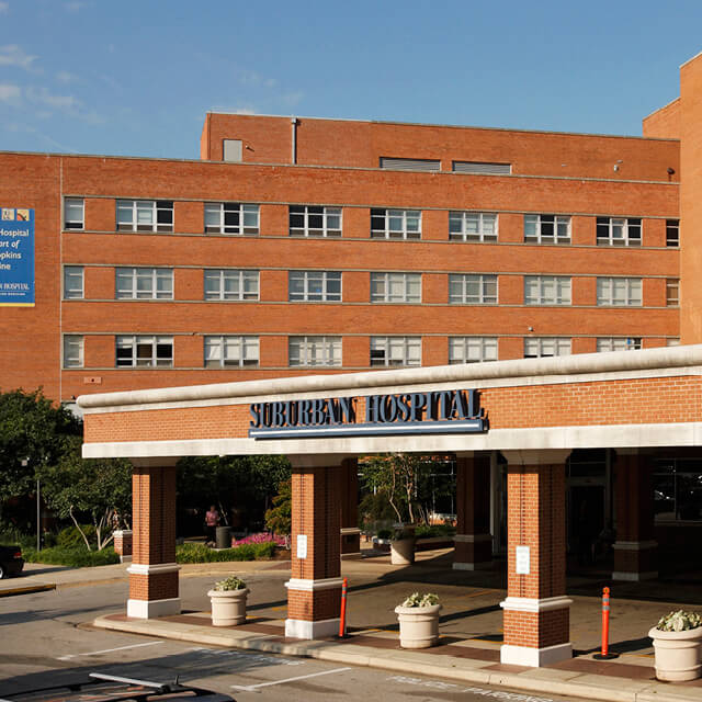 The photo shows Suburban Hospital. 