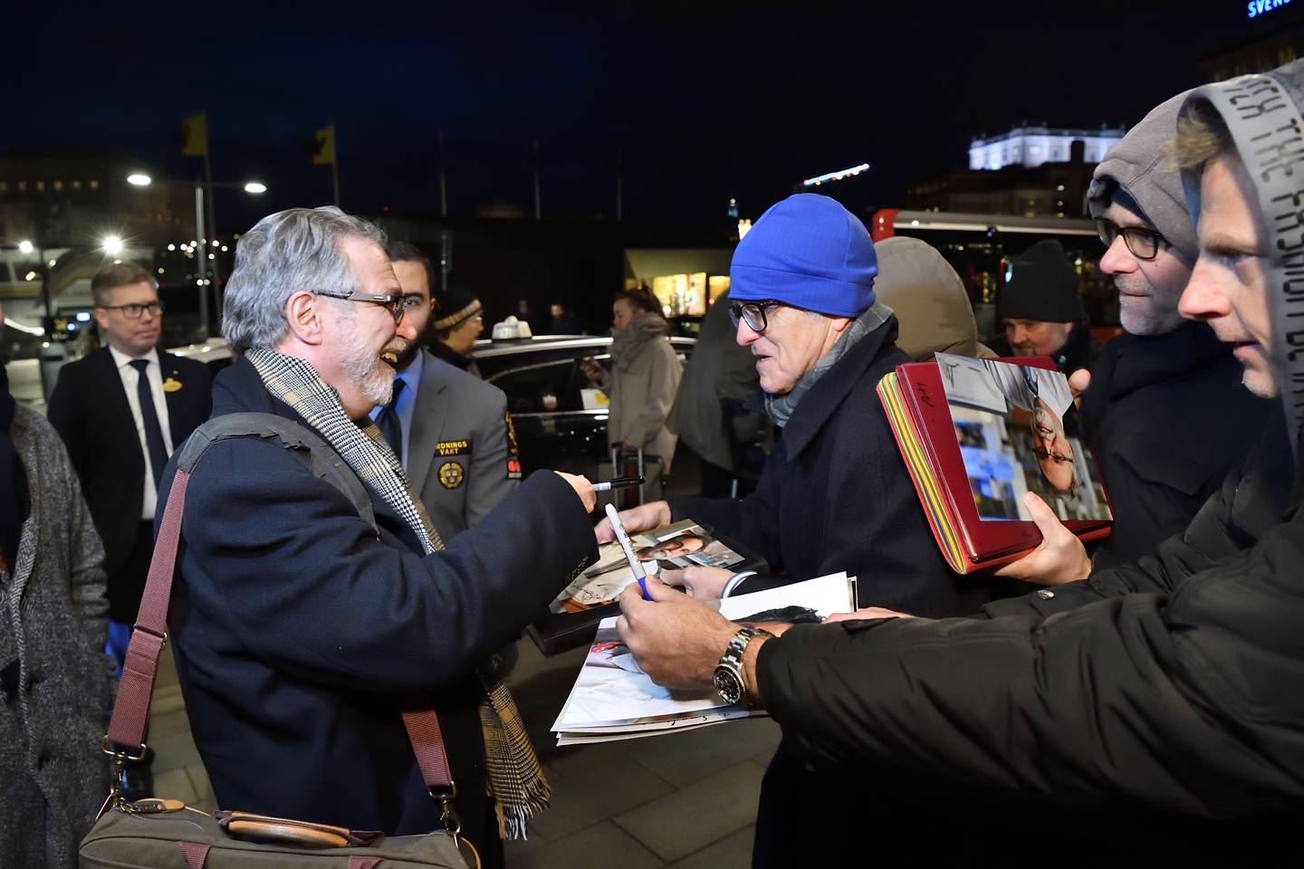 Gregg Semenza signs autographs after arriving at the Grand Hotel in Stockholm. Sweden
