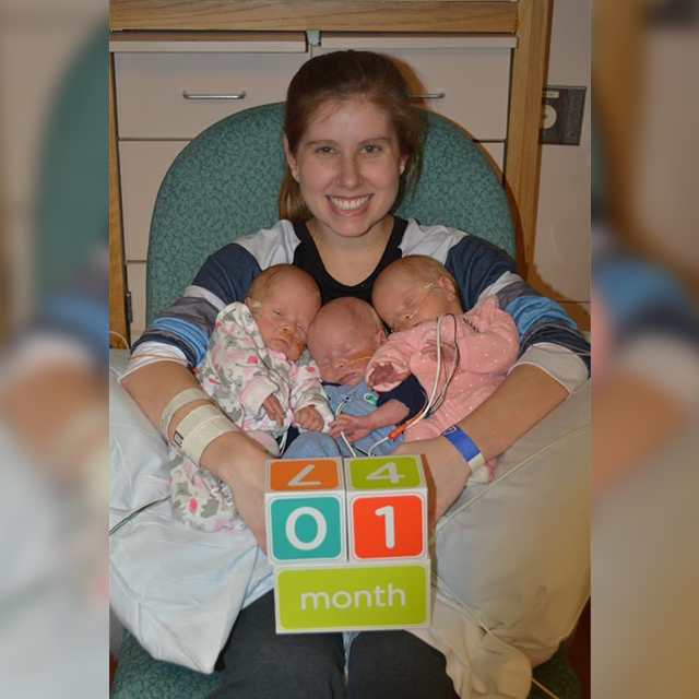 A photo shows Emily Zerhusen and her triplets. 