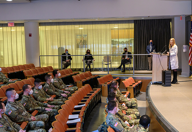 Dr. Miller addresses members of the National Guard.