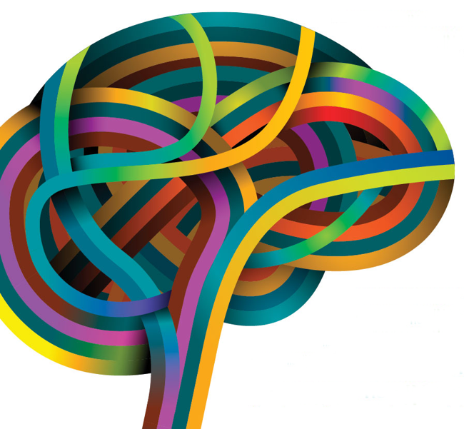 brain art made of multi color strings