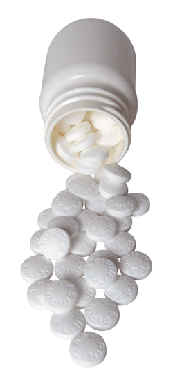 bottle pouring out asprin tablets